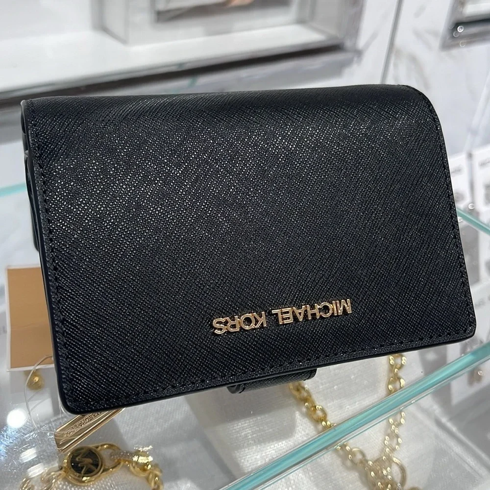 Michael Medium Crossgrain Leather Bifold Wallet Black NWT